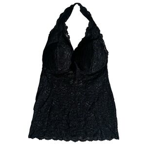 Vintage Y2K Costa Blanca Black Lace Padded Halter Top- Size Medium